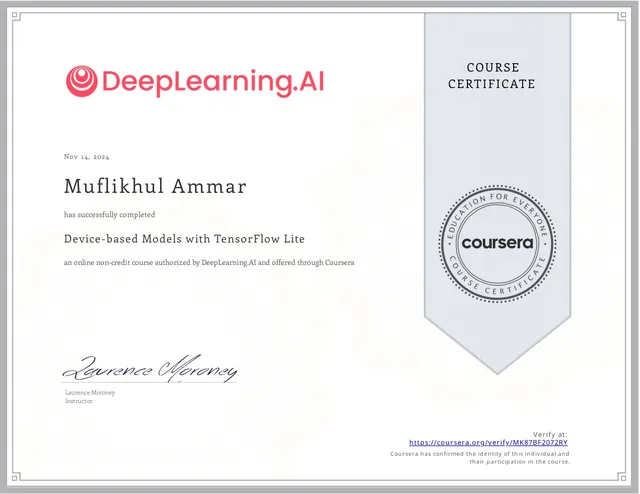 Sertifikat Device-based Models with TensorFlow Lite